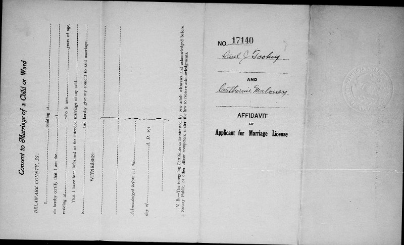 Daniel J. Toohey, Jr. and Catherine Maloney - Front of  Marriage Application.jpg